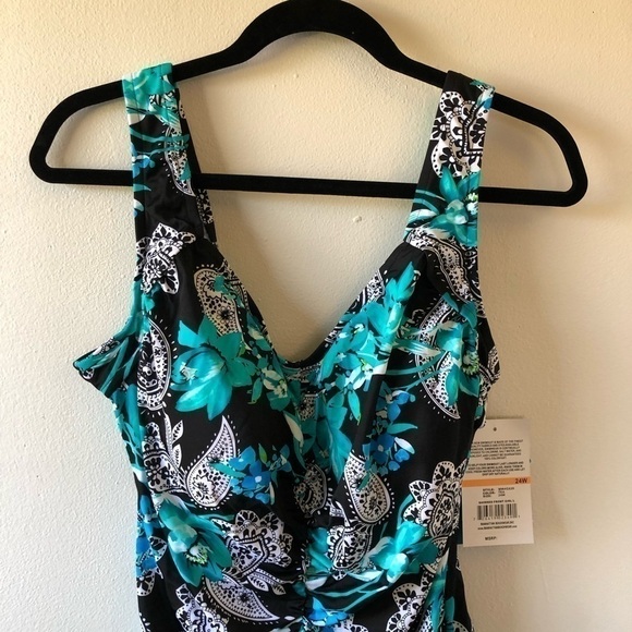 Manhattan Beachwear Plus Black Turquoise One Piece 24W - Picture 3 of 8
